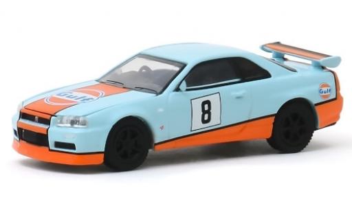 Diecast model cars Nissan Skyline 1/64 Greenlight GT-R (BNR34) blue/white RHD Gulf 2001 No.8 Nissan Skyline 1/64 Greenlight GT-R (BNR34) blue/white RHD Gulf 2001 No.8 diecast model cars