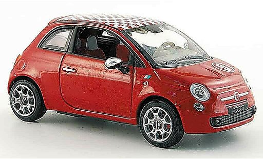 Fiat 500 Base 1/43 Norev red white checkereds roof 2007 diecast model cars
