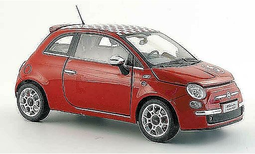 Fiat 500 Sport 1/18 Norev no.5 red with white-red-checkered roof 2007 diecast model cars