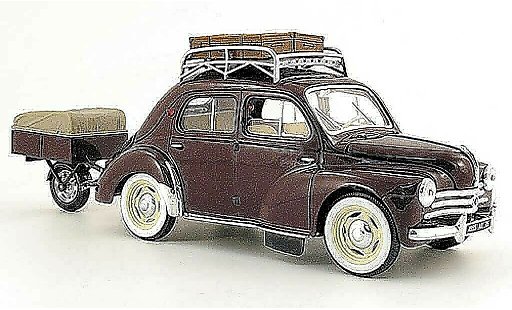 Renault 4CV Base 1/18 Solido red nationale 7 with einrad-anhenger 1954 diecast model cars