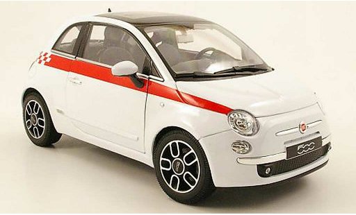 Fiat 500 Base 1/18 Welly white bandes red 2007 diecast model cars