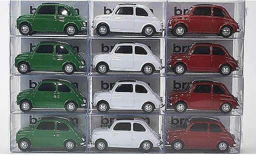 Fiat 500 Nuova 1/43 Brumm 12er-Set: Tricolore green white red 1957 diecast model cars