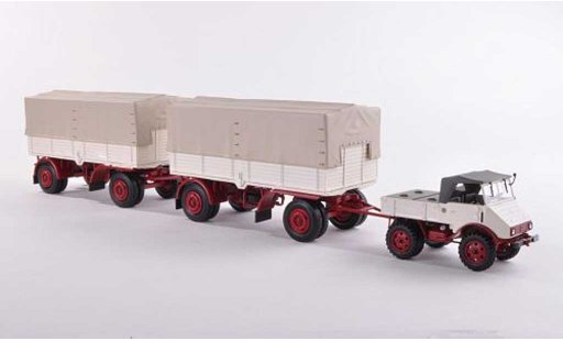 Mercedes Unimog 401-404 1/43 Minichamps 401 avec deux flatbednanhanger beige/red 1951 diecast model cars