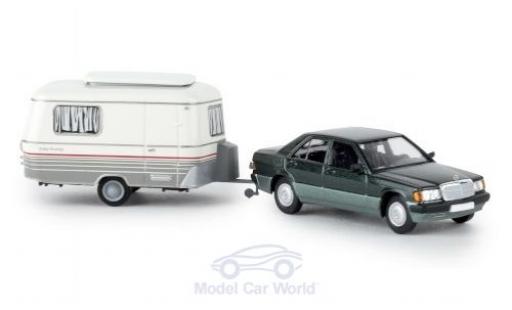 Mercedes 190 1/87 Brekina E metallic green 1988 mit Eriba Wohnwagen diecast model cars