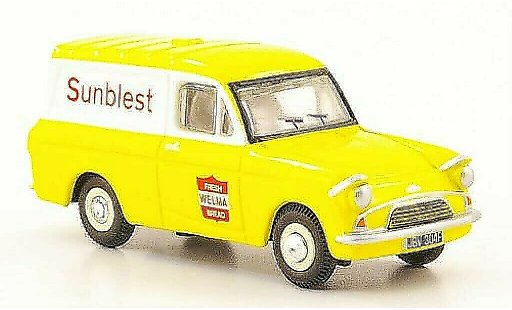 Ford Anglia Van 1/76 Oxford Sunbiest yellow/white diecast model cars