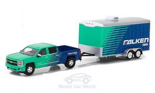 Diecast model cars Chevrolet Silverado 1/64 Greenlight green/blue Falken Tire 2015 mit Anhänger Chevrolet Silverado 1/64 Greenlight green/blue Falken Tire 2015 mit Anhänger diecast model cars