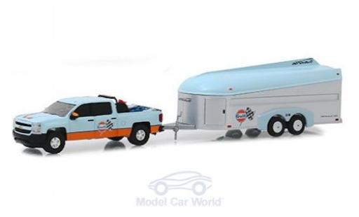 Chevrolet Silverado 1/64 Greenlight Gulf 2017 with Aerovault Trailer diecast model cars