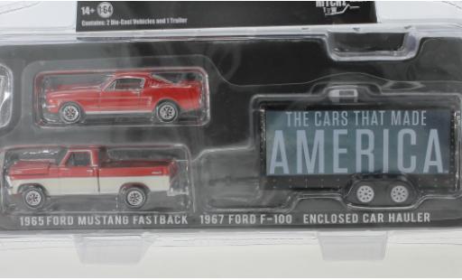 Diecast model cars Ford F-1 1/64 Greenlight 00 red/white 1967 mit 1965 Mustang Fastback und Zweiachskofferanhänger History Channel Ford F-1 1/64 Greenlight 00 red/white 1967 mit 1965 Mustang Fastback und Zweiachskofferanhänger History Channel diecast model cars