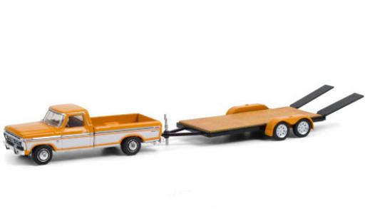 Diecast model cars Ford F-1 1/64 Greenlight 50 Ranger XLT Trailer Special yellow/white 1976 mit Zweiachs-PKW-Anhänger und Auffahrrampen Ford F-1 1/64 Greenlight 50 Ranger XLT Trailer Special yellow/white 1976 mit Zweiachs-PKW-Anhänger und Auffahrrampen diecast model cars
