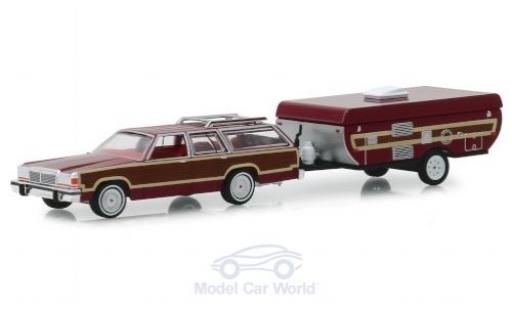 Ford LTD 1/64 Greenlight Country Squire red/Holzoptik 1981 mit Pop-Up Camper Trailer diecast model cars