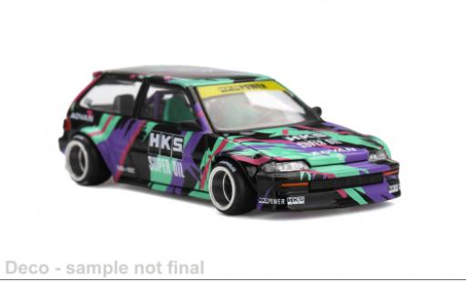 Diecast model cars Honda Civic (EF) Kaido Works HKS schwarz/Dekor 1987 1/64 Mini GT
