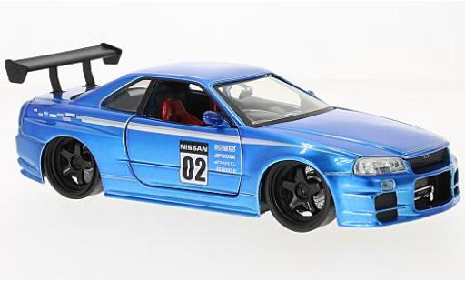 Diecast model cars Nissan Skyline 1/24 Jada Toys GT-R (R34) metallic blue RHD 2002 Nissan Skyline 1/24 Jada Toys GT-R (R34) metallic blue RHD 2002 diecast model cars