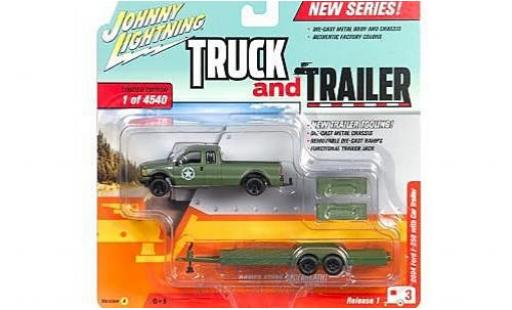 Diecast model cars Ford F-250 1/64 Johnny Lightning oliv 2004 mit Flatbed Anhänger ohne Vitrine Ford F-250 1/64 Johnny Lightning oliv 2004 mit Flatbed Anhänger ohne Vitrine diecast model cars