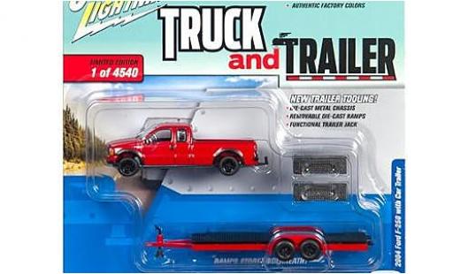 Diecast model cars Ford F-250 1/64 Johnny Lightning red 2004 avec Flatbed remorque sans Vitrine Ford F-250 1/64 Johnny Lightning red 2004 avec Flatbed remorque sans Vitrine diecast model cars