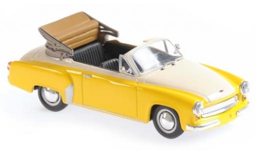 Diecast model cars Wartburg 311 1/43 Maxichamps Cabriolet yellow/white 1958 Wartburg 311 1/43 Maxichamps Cabriolet yellow/white 1958 diecast model cars