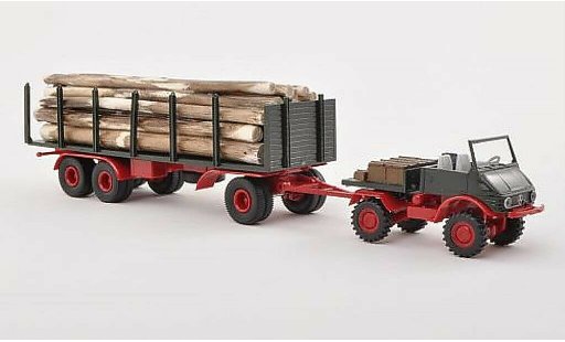 Mercedes Unimog 406-425 1/87 Brekina 421 Stammholz with Rungenanhanger and Ladegut diecast model cars