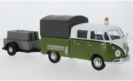 Volkswagen T1 1/24 Motormax Doppelkabine green/white Road Service mit Anhänger diecast model cars