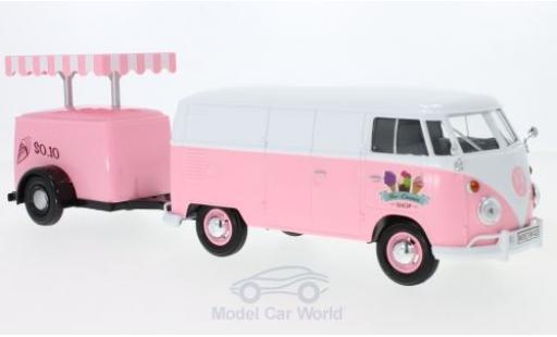 Volkswagen T1 A 1/24 Motormax Kastenwagen pink/white Kastenwagen mit Kühlanhänger diecast model cars