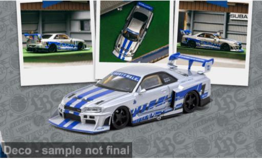 Diecast model cars Nissan Skyline GTR (R34) silber/blau 2025 SUPER SILHOUETTE MGMINI 1/64 Tarmac Works