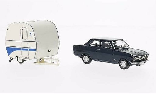 Opel Kadett B B 1/43 Schuco blue 2-Turer with Knaus Schwalbennest Wohnanhanger diecast model cars
