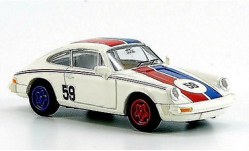 Porsche 911 Base 1/87 Brekina No.59 white blue-rede stripes diecast model cars
