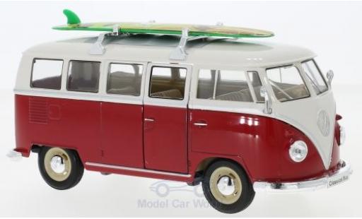 Diecast model cars Volkswagen T1 1/24 Welly Bus red/white 1963 mit Dachgepäckträger und Surfboard Volkswagen T1 1/24 Welly Bus red/white 1963 mit Dachgepäckträger und Surfboard diecast model cars